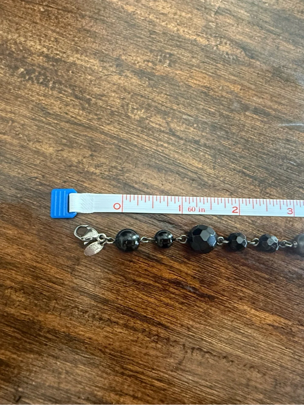 CHANEL Silver-Tone Logo Charm with Black and Gray Beads Necklace ❤️